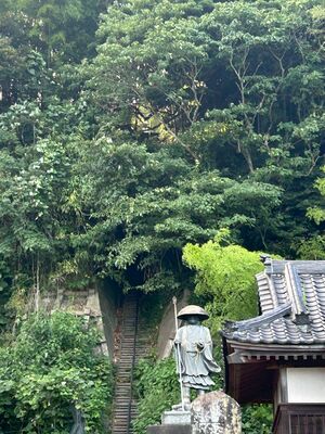 図9.　愛染院敷地内から大地へと続く階段（大地上には金毘羅宮と墓、畑などが確認された。）